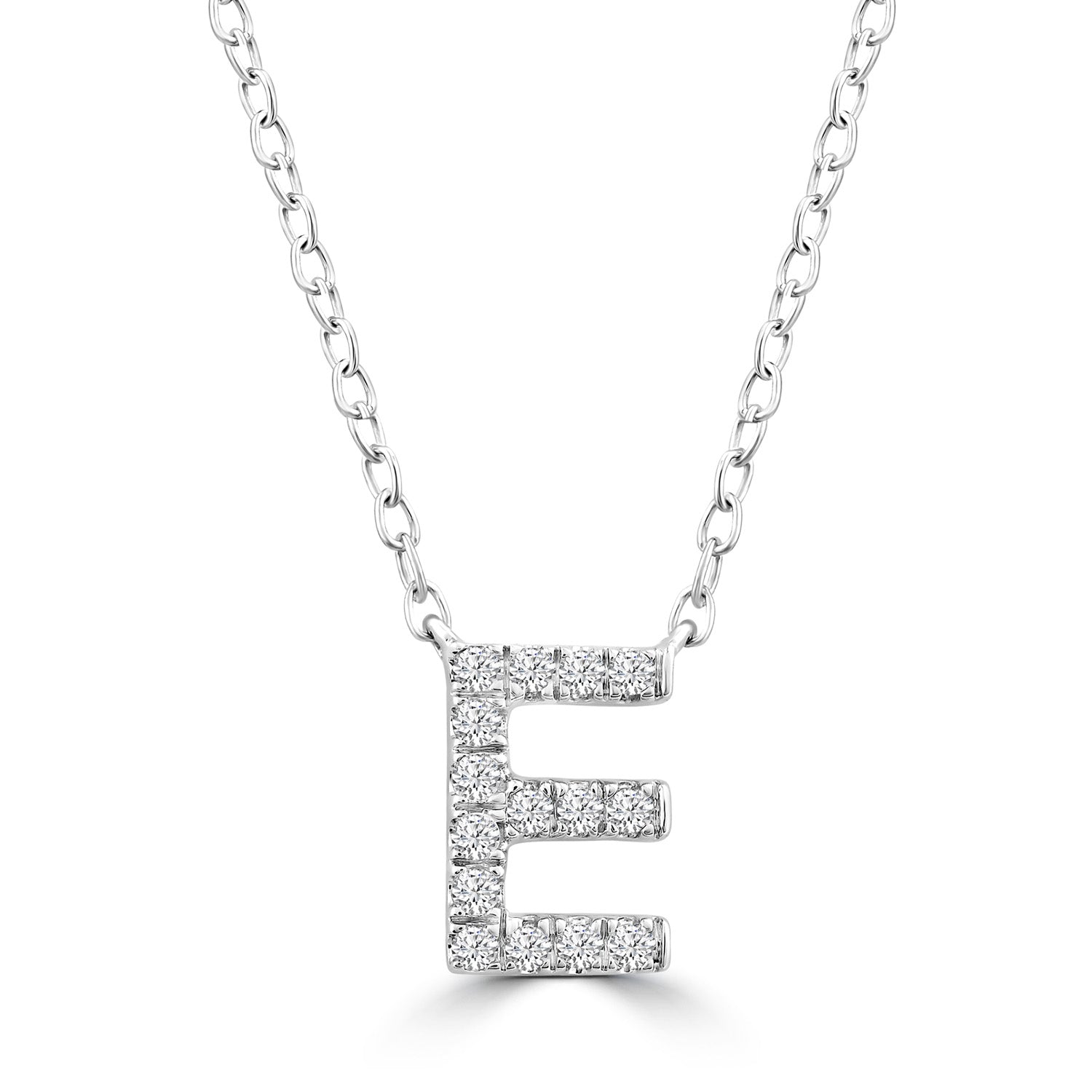 Initial Necklace with Natural Diamonds in 9K White Gold — E, 9kt WG